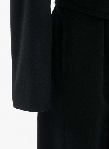 Maxi black pure cashmere coat with belt and shawl collar