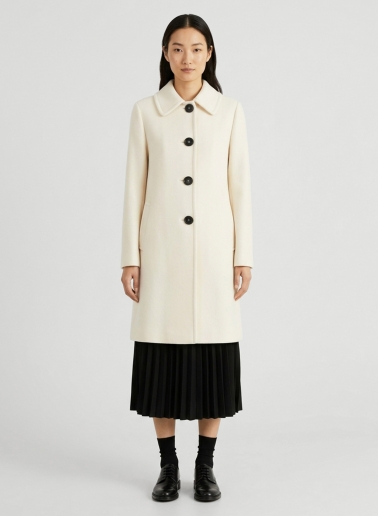 White pure wool coat with shirt collar