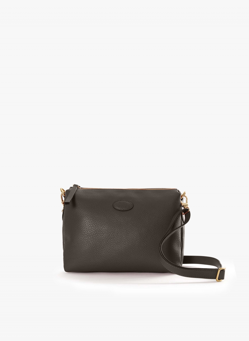 Brown genuine leather crossbody big bag with three compartments
