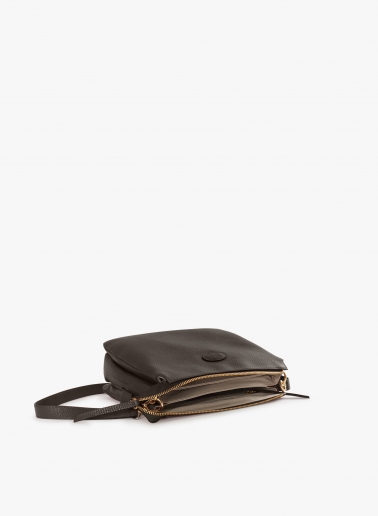 Brown genuine leather crossbody big bag with three compartments