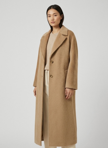 Maxi camel coat in alpaca and wool