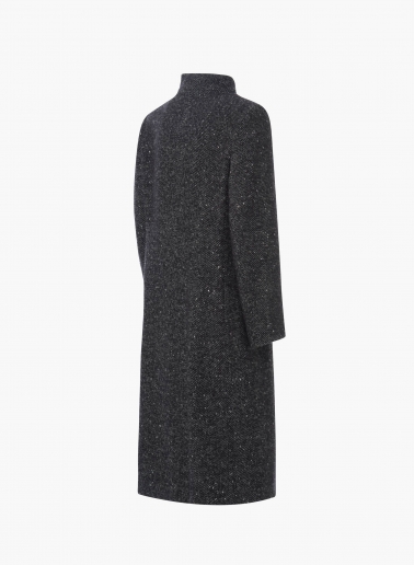 Brown coat with lurex micro pattern and high stand up collar