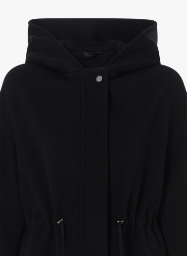 Black pure wool parka with drawstring