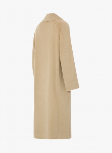 Long double breasted light camel coat in alpaca and wool