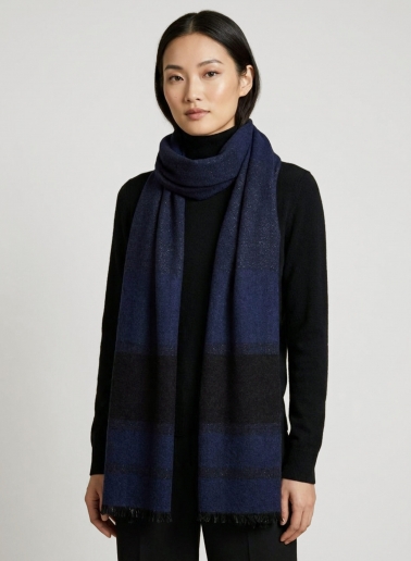 Maxi blue cashmere scarf with lurex details