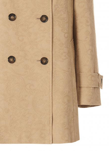 Легкий двубортный пиджак светло-коричневого цвета из хлопка с рисунком