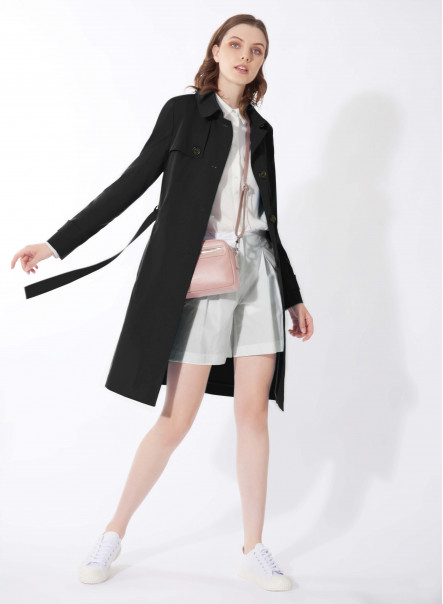 Rainproof tech taffeta black trench coat