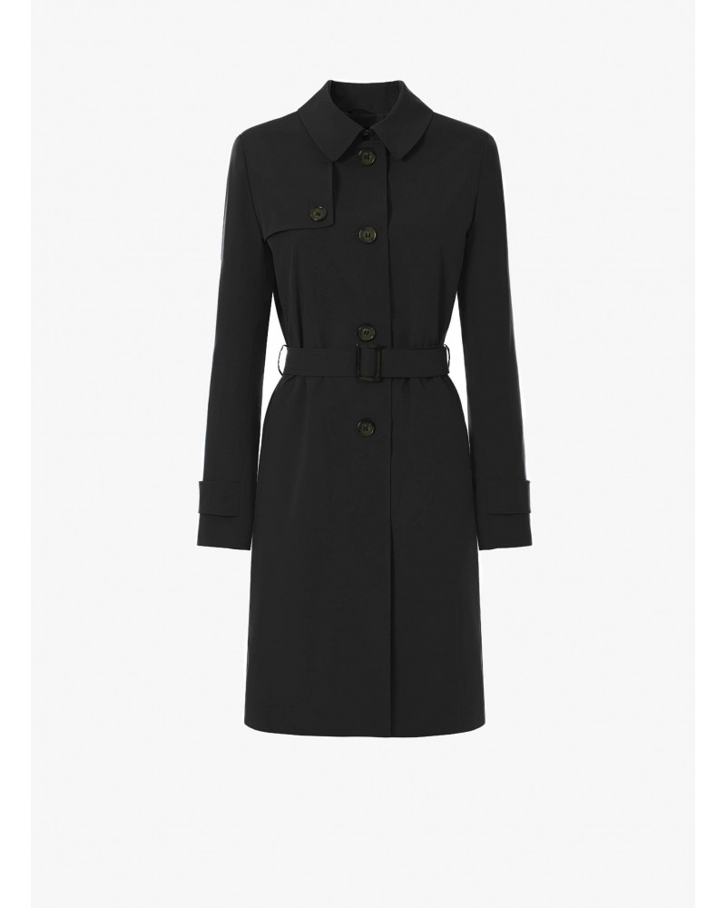 Rainproof tech taffeta black trench coat