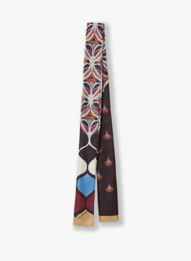 Brown silk scarf with geometric floral pattern