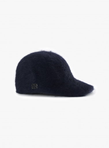 Blue wool baseball hat with fur effect