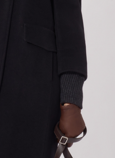 Black wool and cashmere coat with knitted inserts