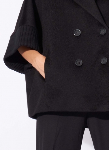 Black pure camel wool cape with knitted inserts