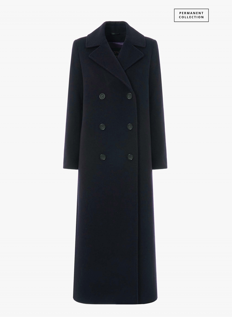 Maxi 6 buttons double breasted blue wool and cashmere coat