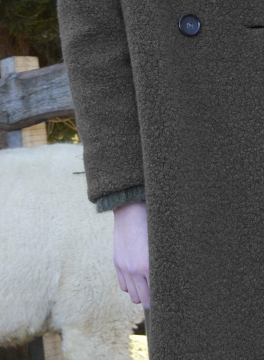 Double breasted dark taupe wool coat with notch collar