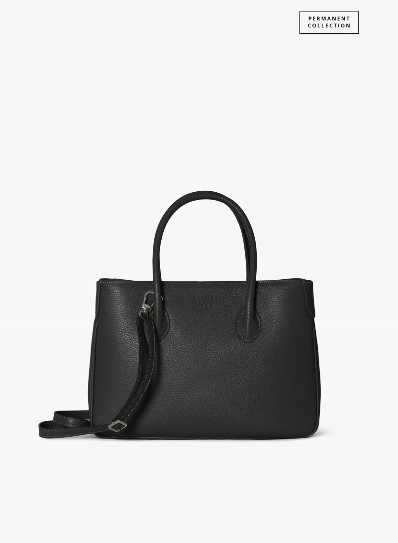 Black genuine leather tote bag