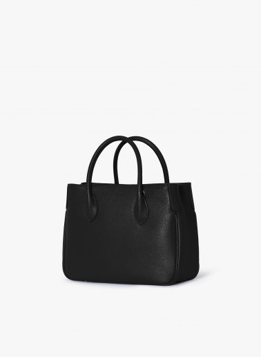 Small black genuine leather tote bag