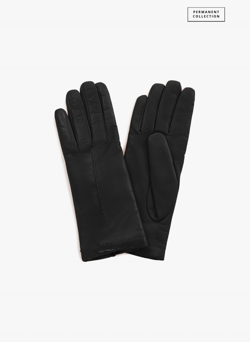 Black nappa leather gloves with top stitches