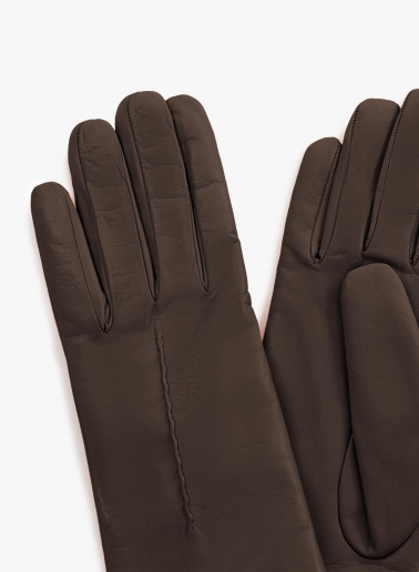 Brown nappa leather gloves with top stitch