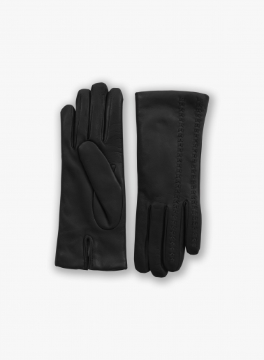 Black nappa leather gloves with top embroidery