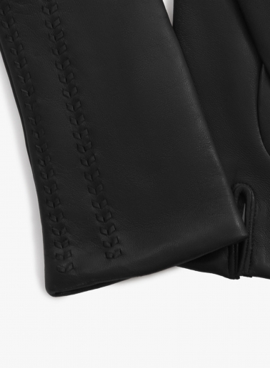 Black nappa leather gloves with top embroidery