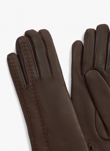Brown nappa leather gloves with top embroidery