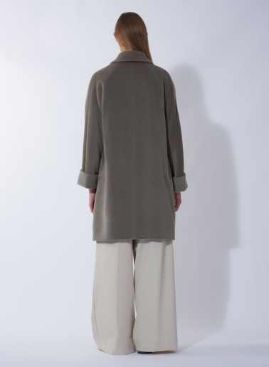 Oversized dark taupe pure wool coat with shirt collar