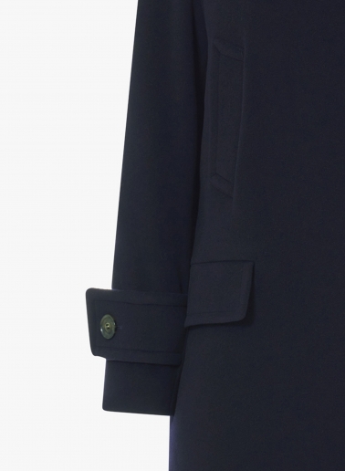 Hooded blue wool and cashmere parka with double pockets