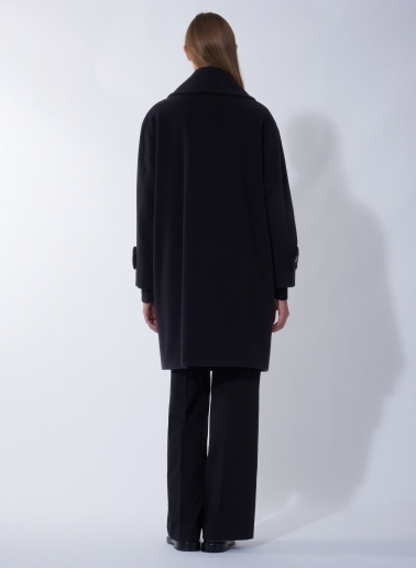Black double breasted wool and cashmere coat with metal buttons with logo