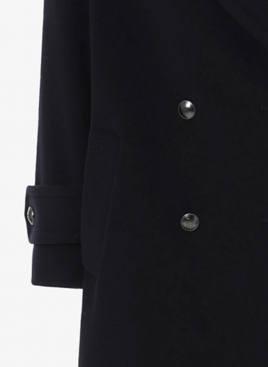 Black double breasted wool and cashmere coat with metal buttons with logo