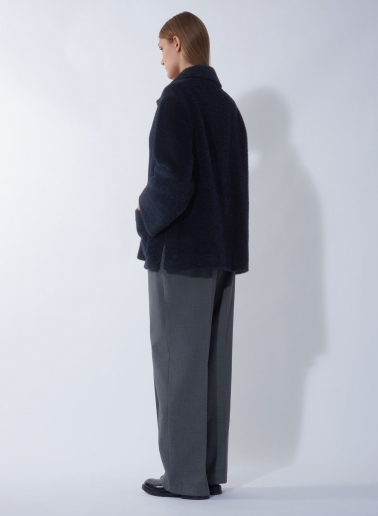 Short blue wool and alpaca coat with shirt collar and patch pockets