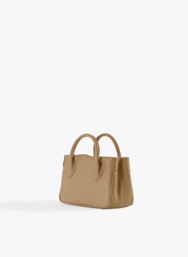 Mini light camel genuine leather tote bag