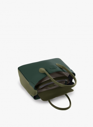 Two-tone military green genuine leather tote bag
