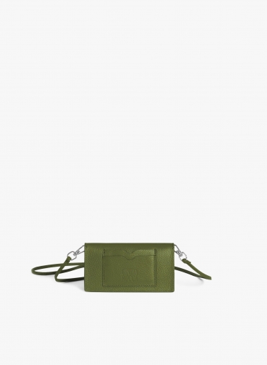 Military green genuine leather phone bag