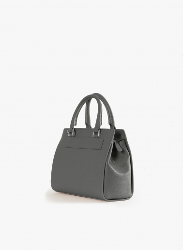 Grey genuine leather structured bag with metal closure