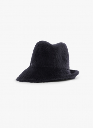 Blue wool asymmetric hat with fur effect