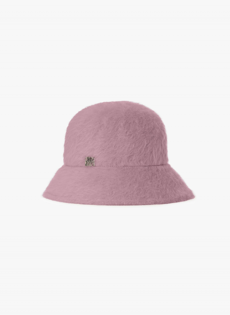 Pink wool cloche hat with fur effect