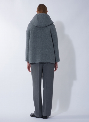 Short grey wool parka with detachable nylon bib