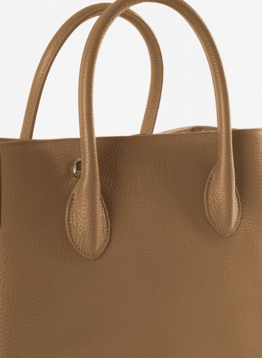 Small tobacco color genuine leather tote bag