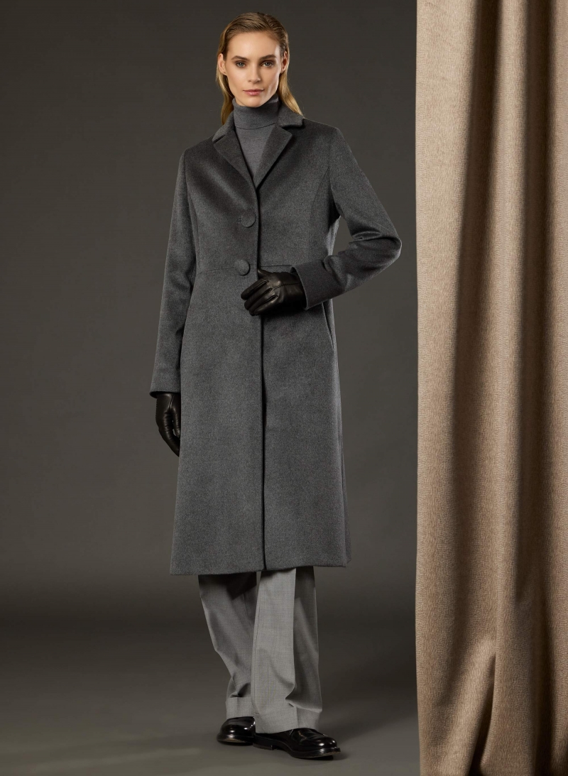 Long single breasted grey pure silk frock coat