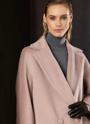 Pink double breasted coat in alpaca and wool