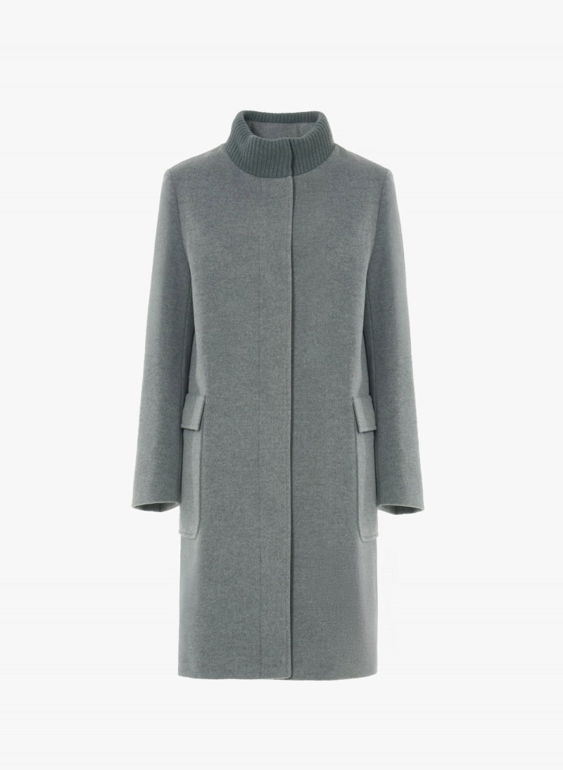 Light grey wool and cashmere coat with knitted collar
