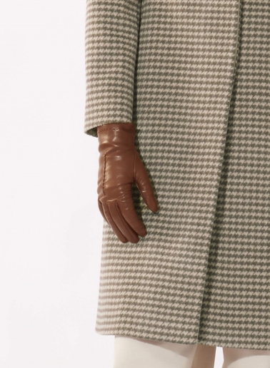 Dark taupe pure wool houndstooth coat with high stand up collar