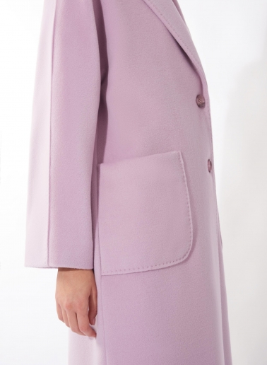 Maxi oversized pink pure wool coat with patch pockets