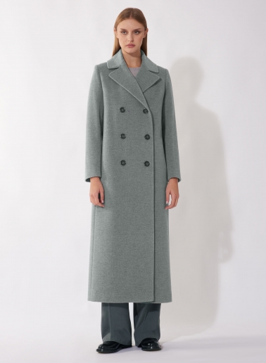 Maxi 6 buttons double breasted light grey wool and cashmere coat