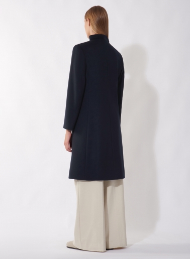 Blue pure cashmere coat with high stand up collar