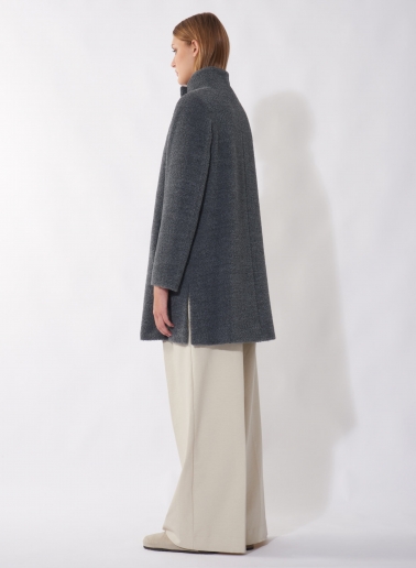 Short flared grey wool and alpaca coat with side vents