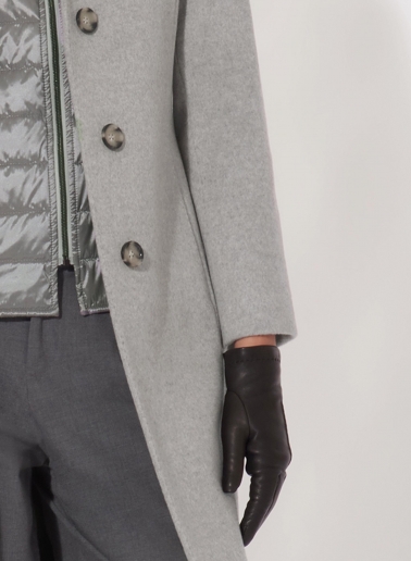 Maxi light grey wool coat with detachable nylon bib