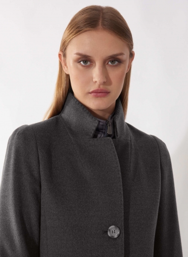 Grey pure wool coat with detachable nylon bib