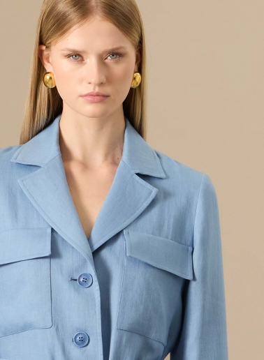 Light blue linen safari jacket with belt