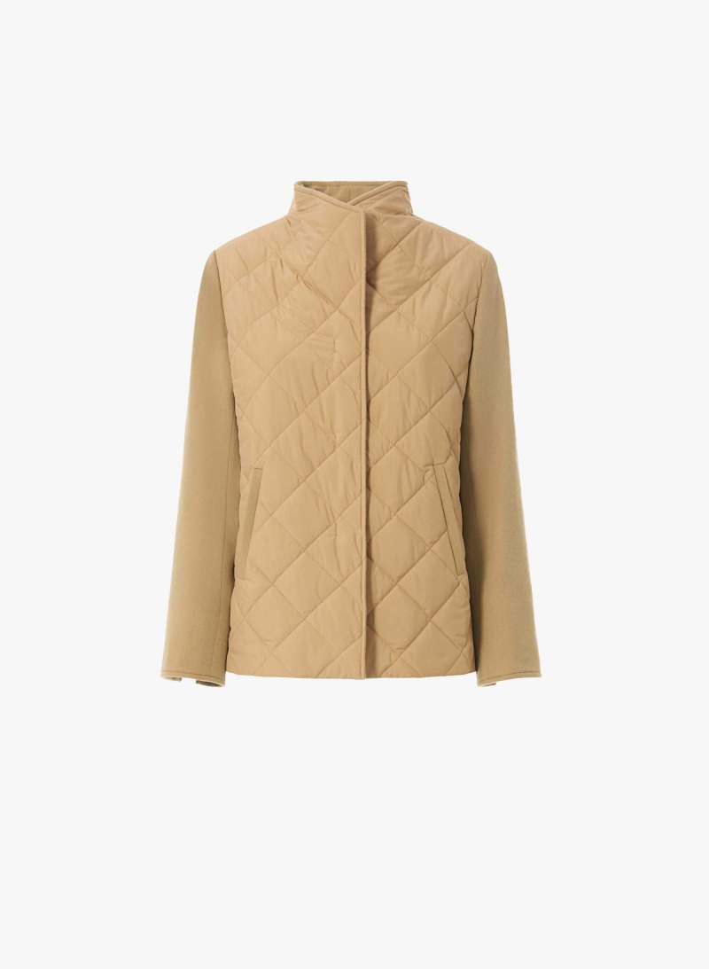Camel quilted jacket with contrasting wool sleeves
